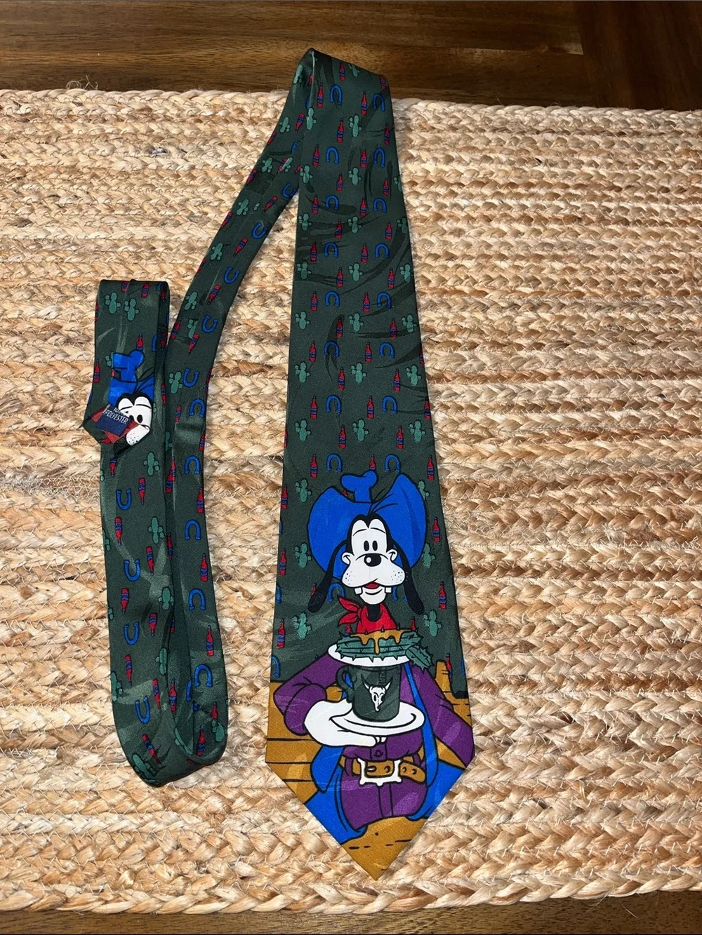 Vintage Disney Cowboy  Goofy Novelty Tie in Green, Blue, Purple